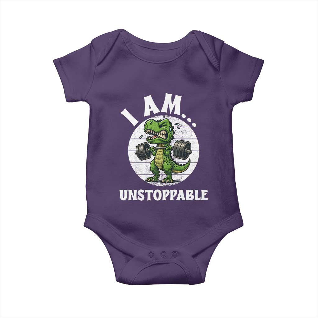 I Am Unstoppable Baby Onesie Funny Weightlifting Dinosaur Gym - Wonder Print Shop