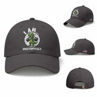 I Am Unstoppable Baseball Cap Funny Weightlifting Dinosaur Gym