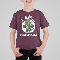 I Am Unstoppable T Shirt For Kid Funny Weightlifting Dinosaur Gym - Wonder Print Shop