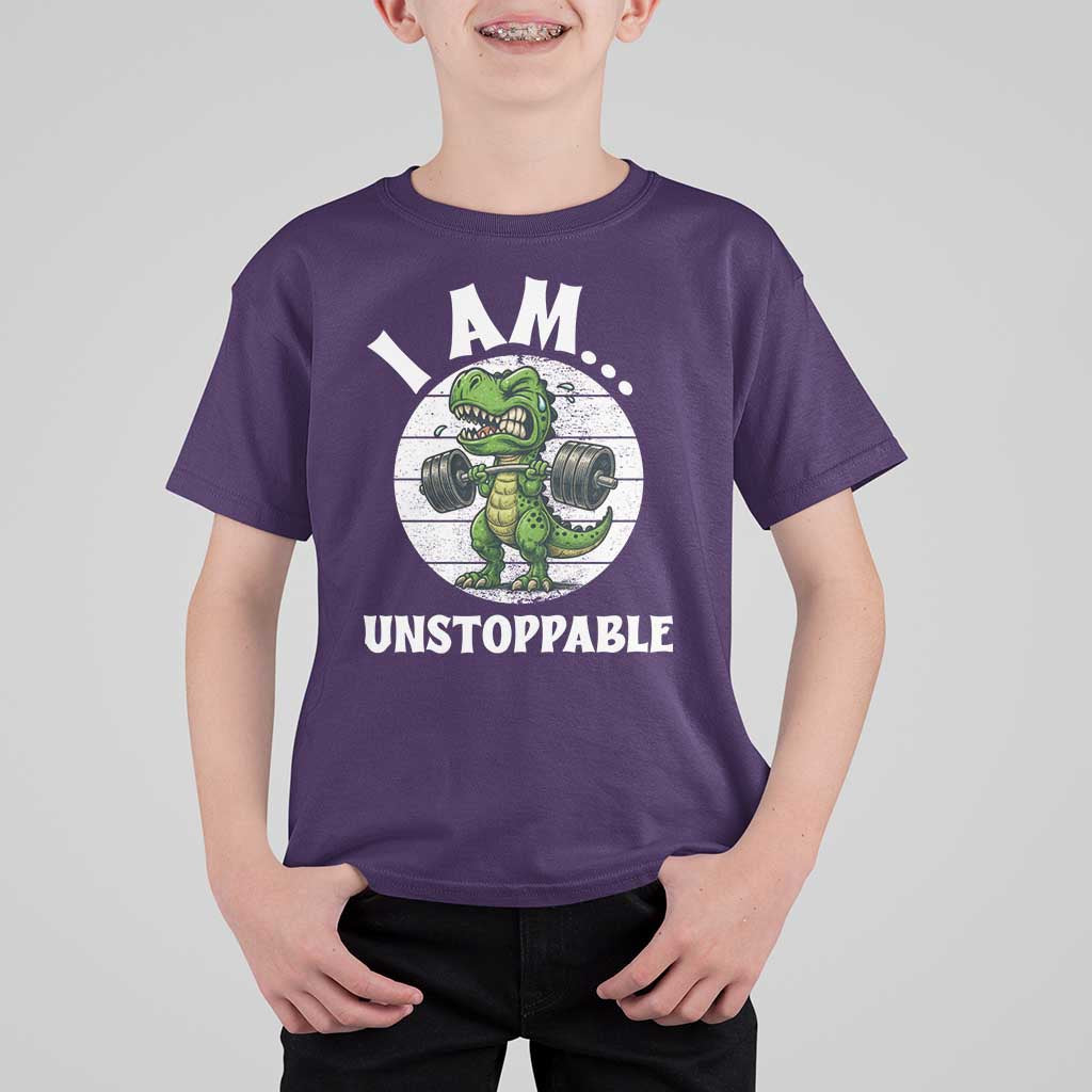 I Am Unstoppable T Shirt For Kid Funny Weightlifting Dinosaur Gym - Wonder Print Shop