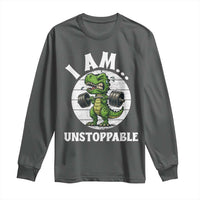 I Am Unstoppable Long Sleeve Shirt Funny Weightlifting Dinosaur Gym - Wonder Print Shop