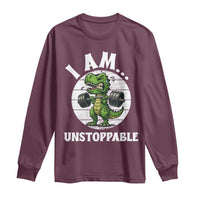 I Am Unstoppable Long Sleeve Shirt Funny Weightlifting Dinosaur Gym - Wonder Print Shop