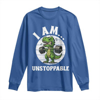 I Am Unstoppable Long Sleeve Shirt Funny Weightlifting Dinosaur Gym - Wonder Print Shop