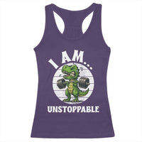 I Am Unstoppable Racerback Tank Top Funny Weightlifting Dinosaur Gym - Wonder Print Shop
