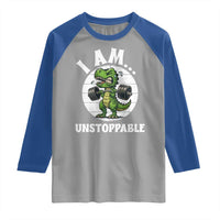 I Am Unstoppable Raglan Shirt Funny Weightlifting Dinosaur Gym - Wonder Print Shop