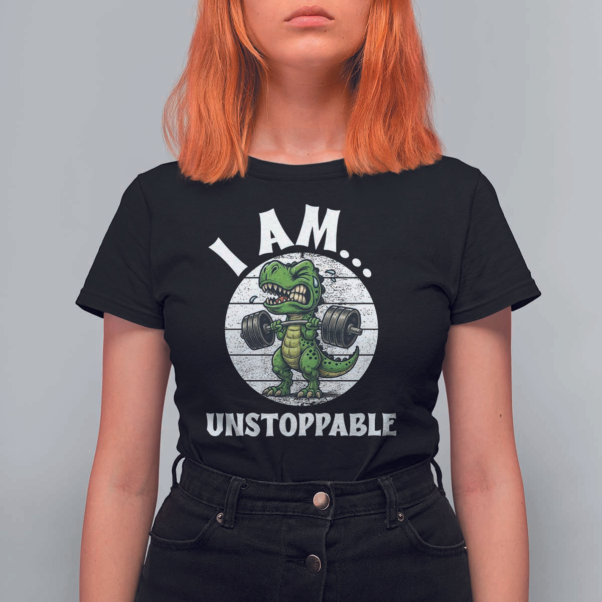 I Am Unstoppable T Shirt For Women Funny Weightlifting Dinosaur Gym - Wonder Print Shop