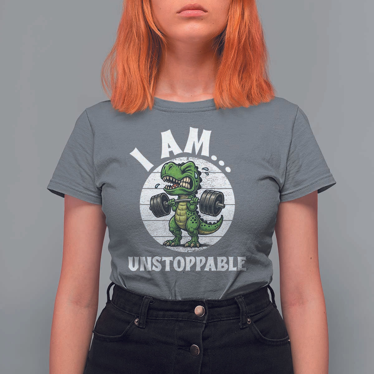 I Am Unstoppable T Shirt For Women Funny Weightlifting Dinosaur Gym - Wonder Print Shop