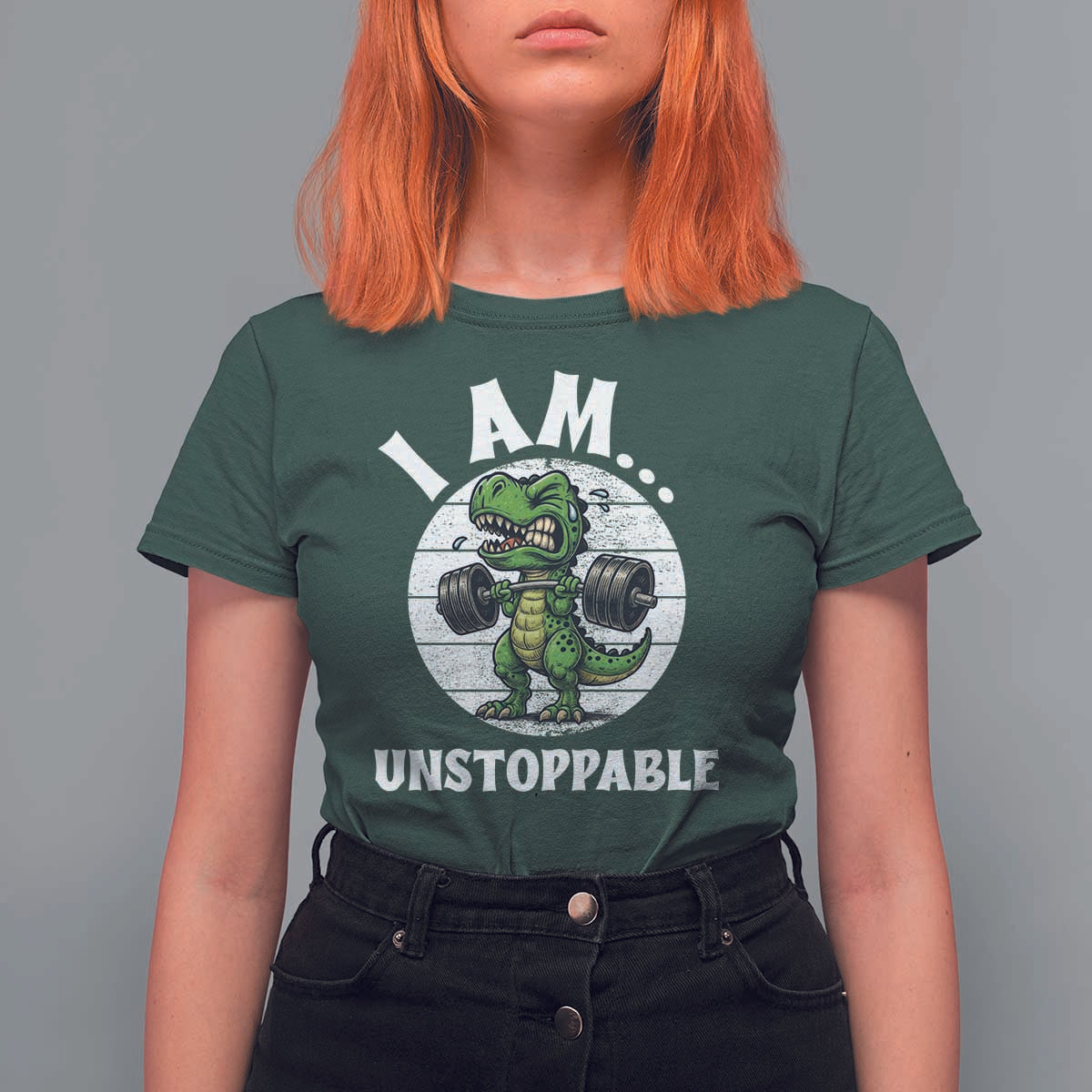 I Am Unstoppable T Shirt For Women Funny Weightlifting Dinosaur Gym - Wonder Print Shop
