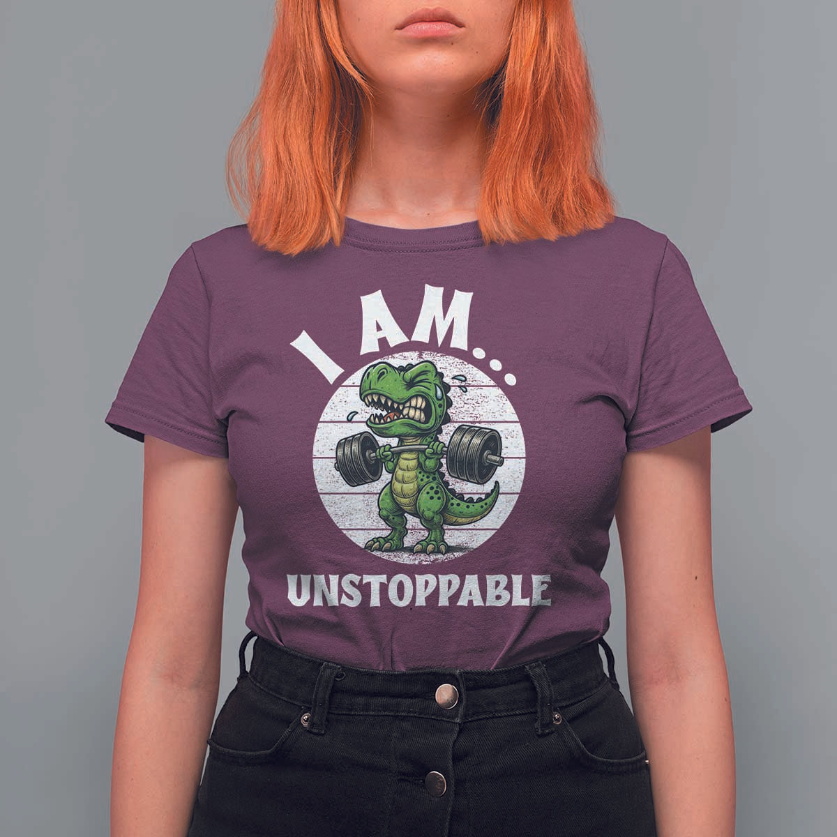 I Am Unstoppable T Shirt For Women Funny Weightlifting Dinosaur Gym - Wonder Print Shop