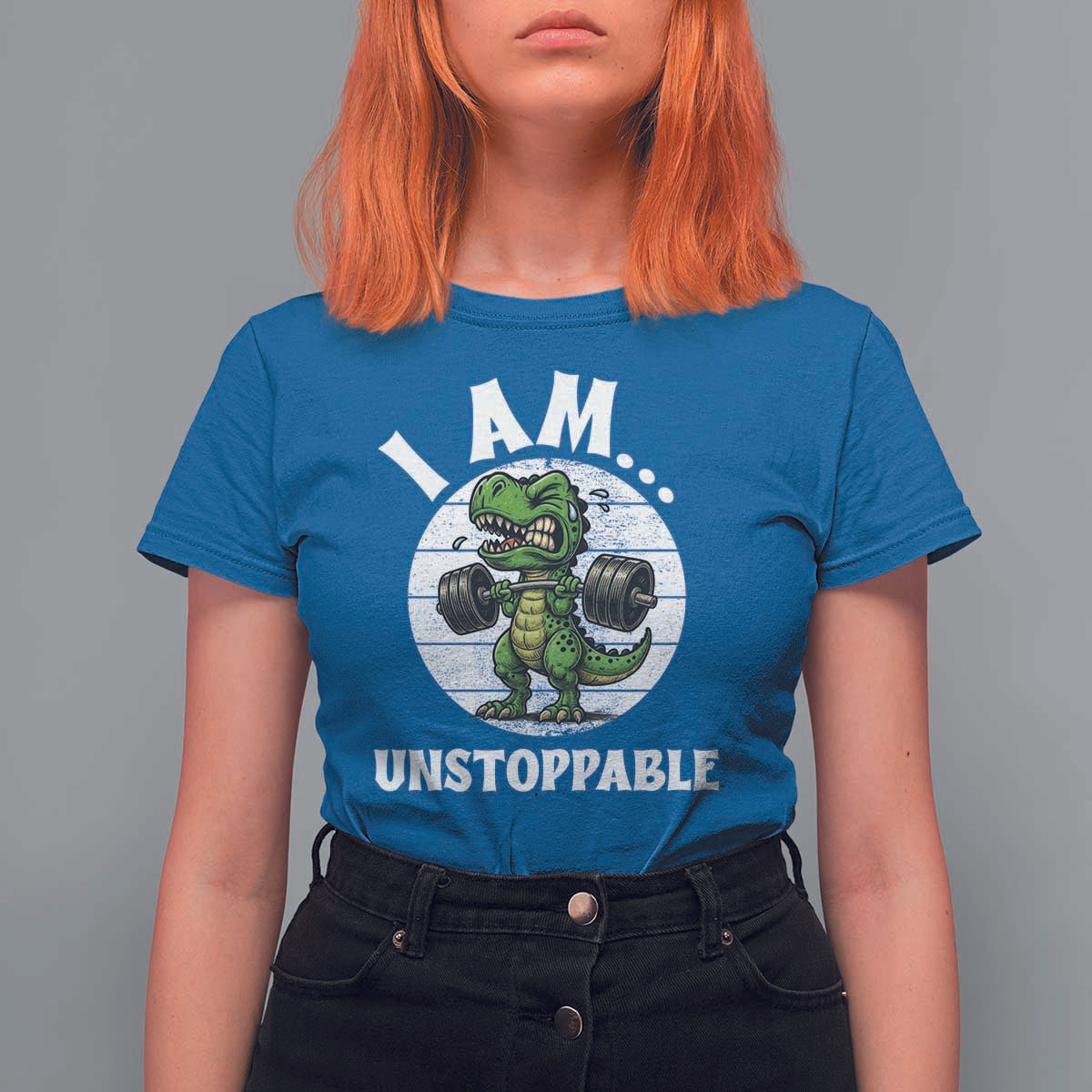 I Am Unstoppable T Shirt For Women Funny Weightlifting Dinosaur Gym - Wonder Print Shop