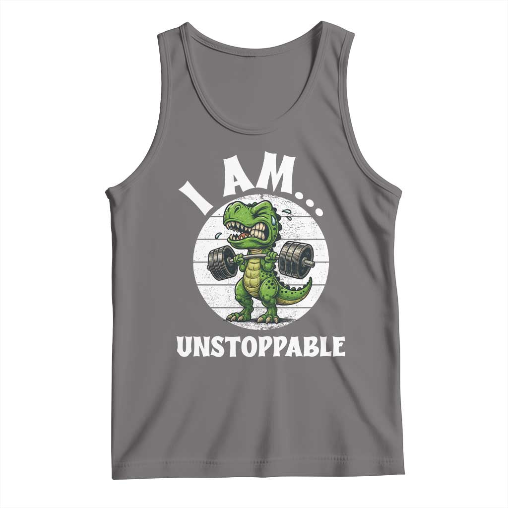 I Am Unstoppable Tank Top Funny Weightlifting Dinosaur Gym - Wonder Print Shop
