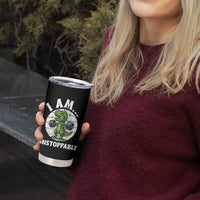 I Am Unstoppable Tumbler Cup Funny Weightlifting Dinosaur Gym