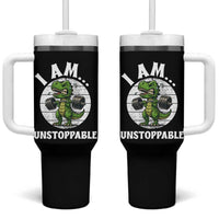 I Am Unstoppable Tumbler With Handle Funny Weightlifting Dinosaur Gym