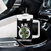 I Am Unstoppable Tumbler With Handle Funny Weightlifting Dinosaur Gym