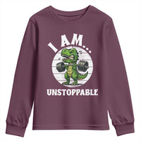 I Am Unstoppable Youth Sweatshirt Funny Weightlifting Dinosaur Gym - Wonder Print Shop