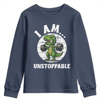 I Am Unstoppable Youth Sweatshirt Funny Weightlifting Dinosaur Gym - Wonder Print Shop