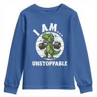 I Am Unstoppable Youth Sweatshirt Funny Weightlifting Dinosaur Gym - Wonder Print Shop