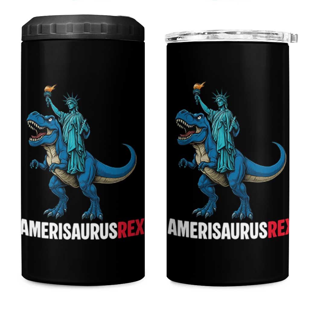 Patriotic Dinosaur 4 in 1 Can Cooler Tumbler Funny Amerisaurus Rex Statue Of Liberty Dino