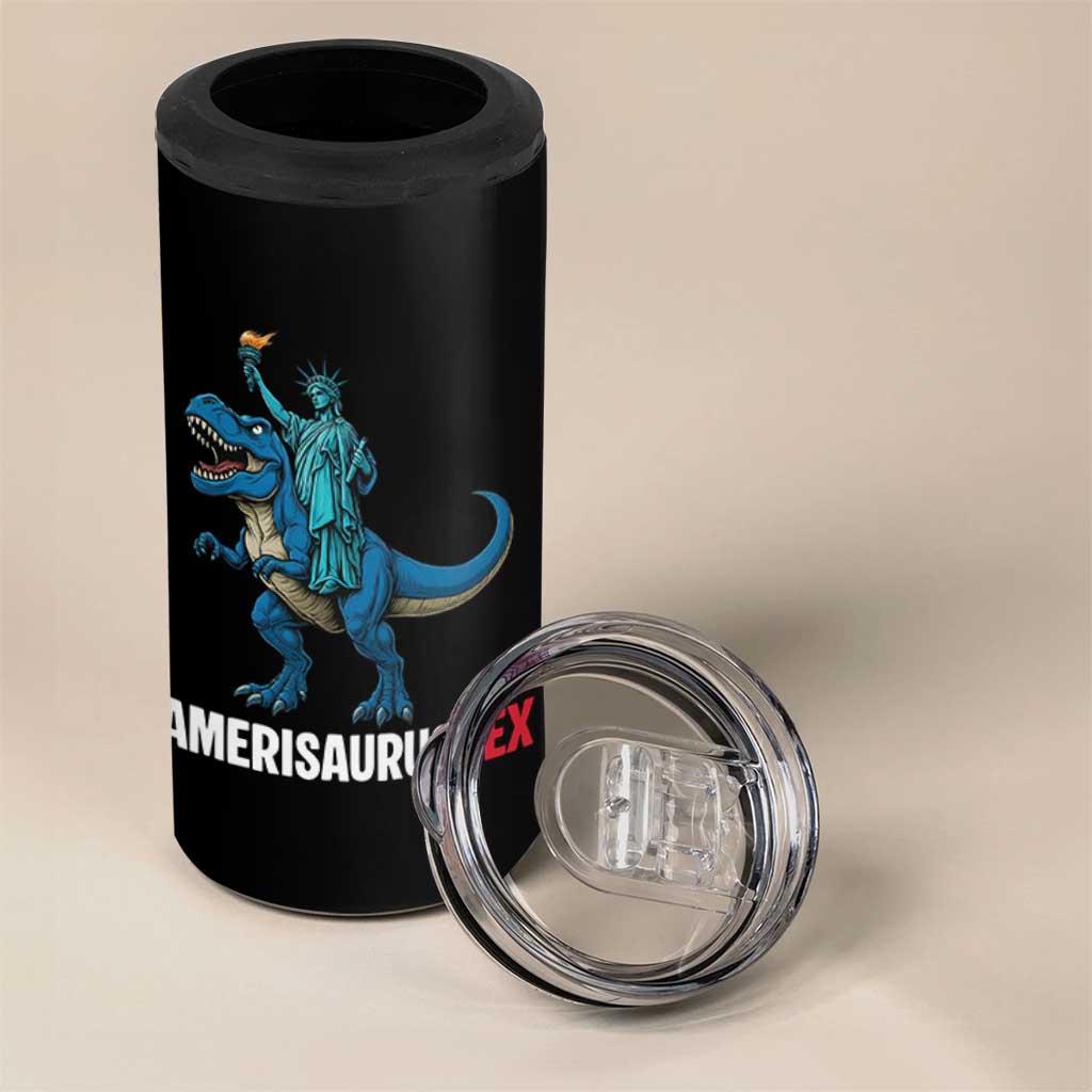 Patriotic Dinosaur 4 in 1 Can Cooler Tumbler Funny Amerisaurus Rex Statue Of Liberty Dino