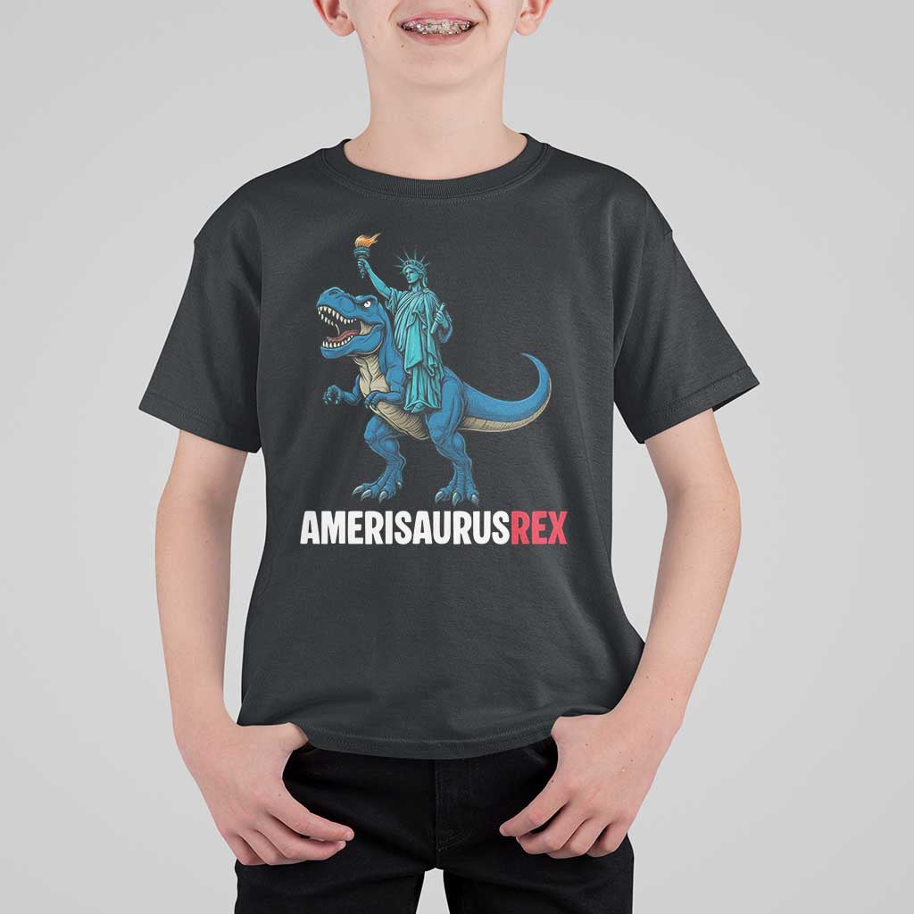 Patriotic Dinosaur T Shirt For Kid Funny Amerisaurus Rex Statue Of Liberty Dino - Wonder Print Shop