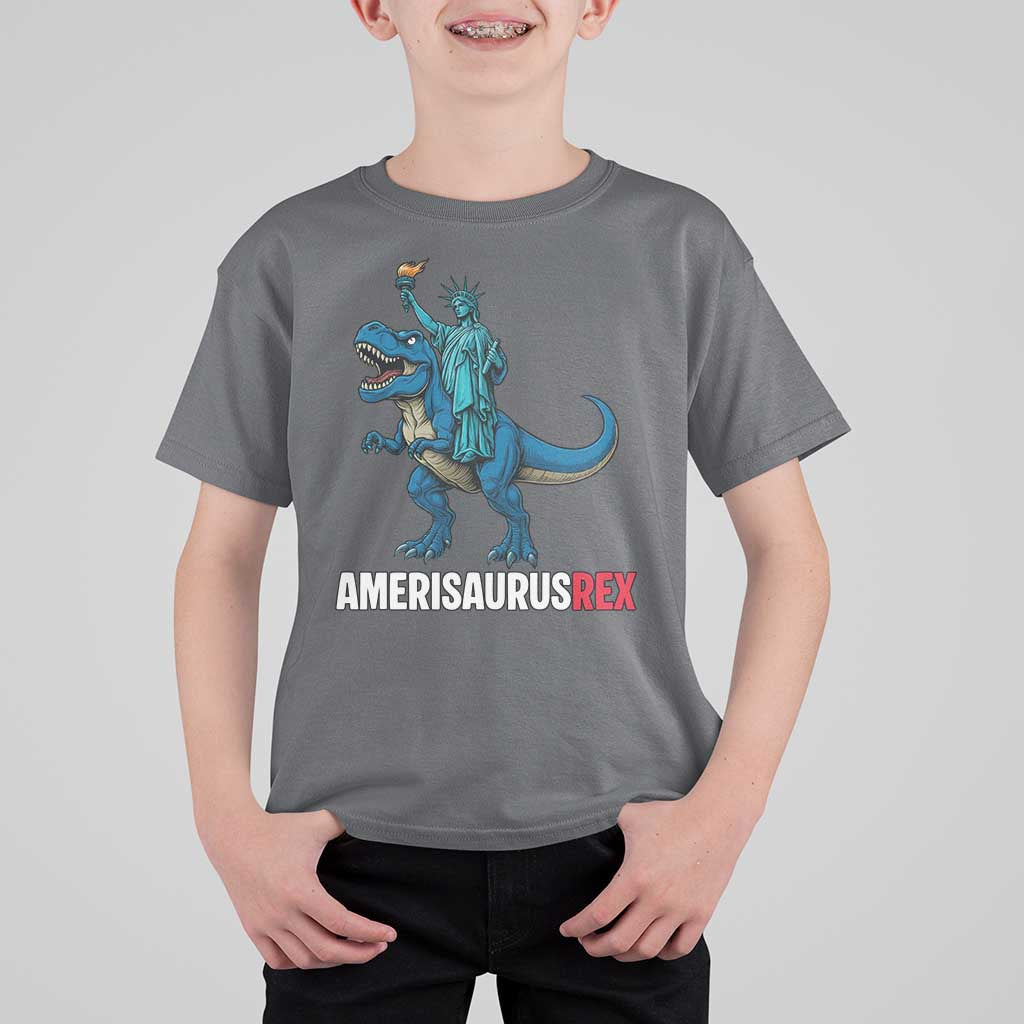 Patriotic Dinosaur T Shirt For Kid Funny Amerisaurus Rex Statue Of Liberty Dino - Wonder Print Shop