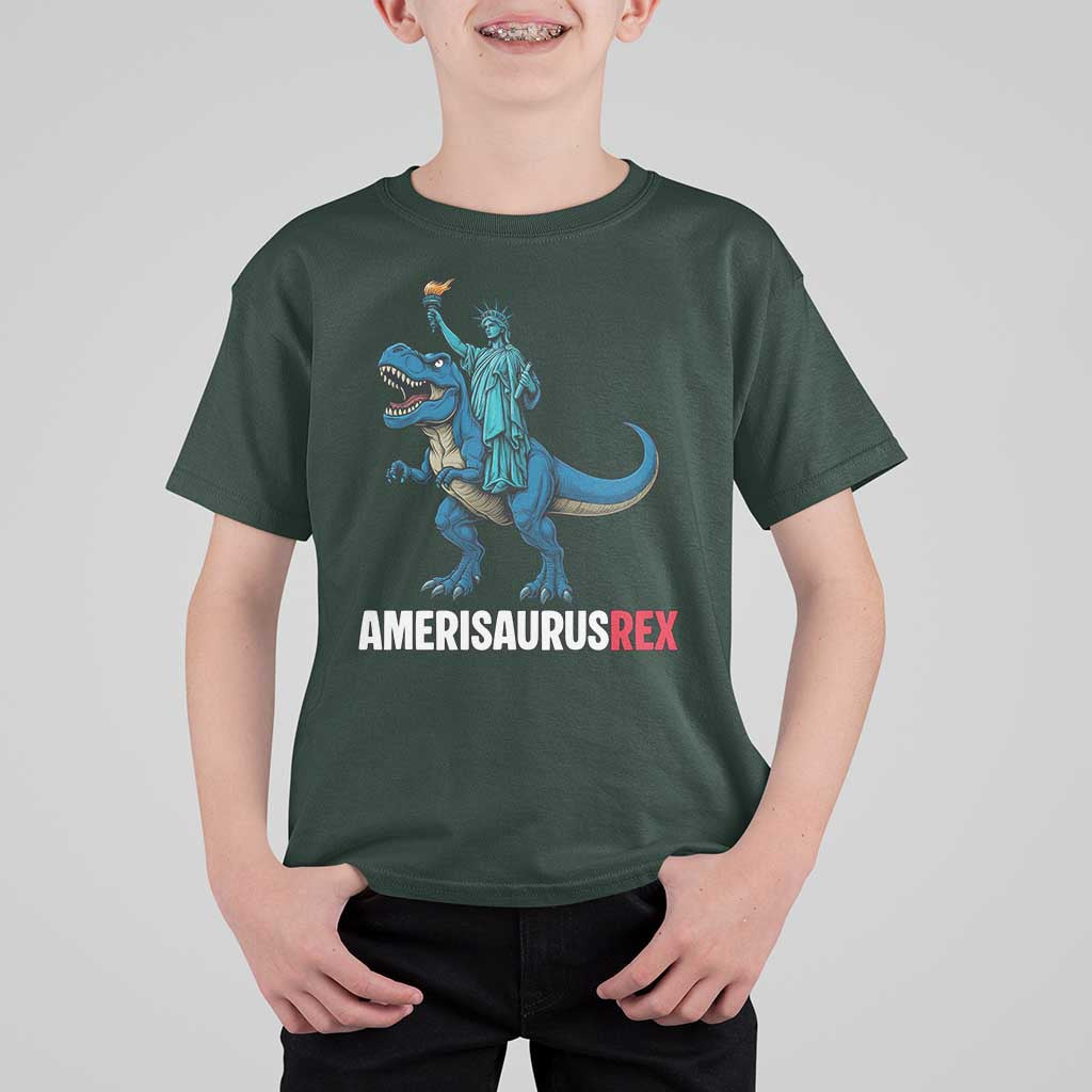 Patriotic Dinosaur T Shirt For Kid Funny Amerisaurus Rex Statue Of Liberty Dino - Wonder Print Shop
