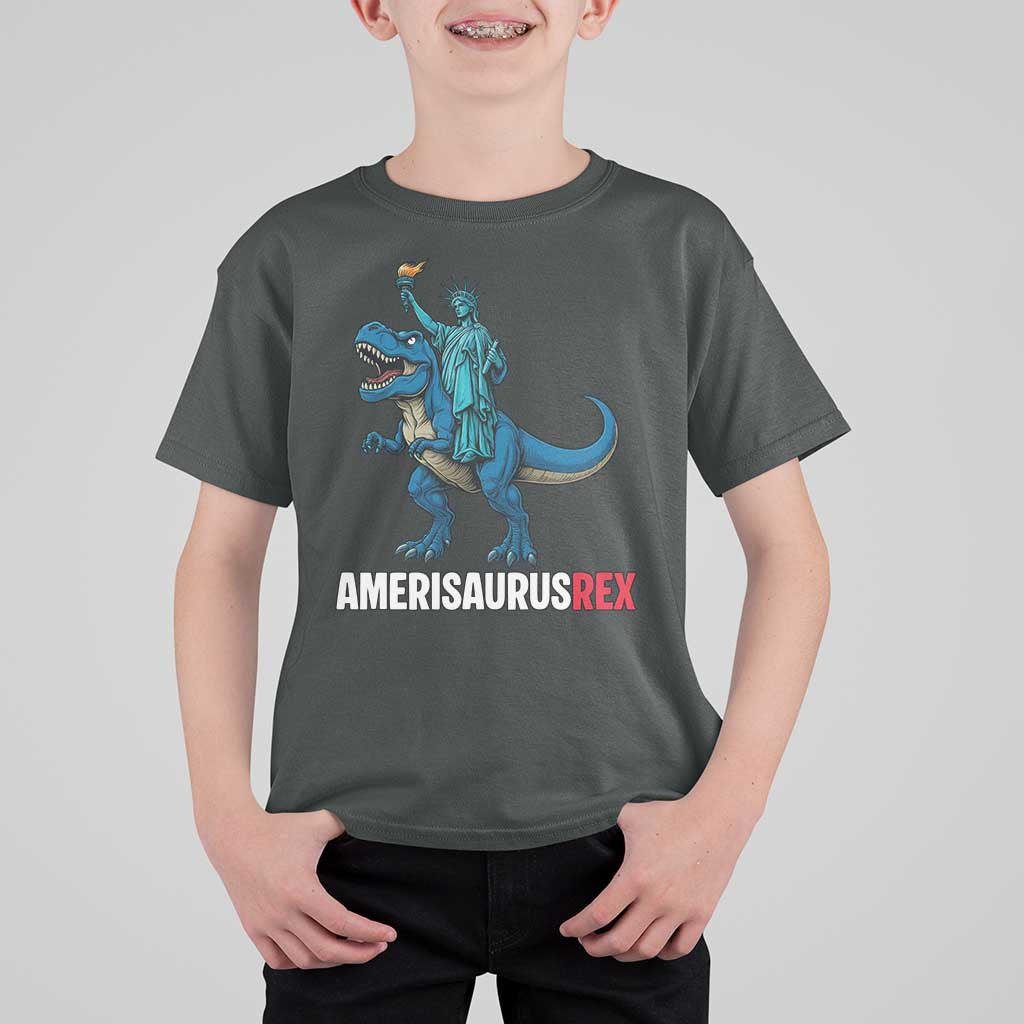 Patriotic Dinosaur T Shirt For Kid Funny Amerisaurus Rex Statue Of Liberty Dino - Wonder Print Shop