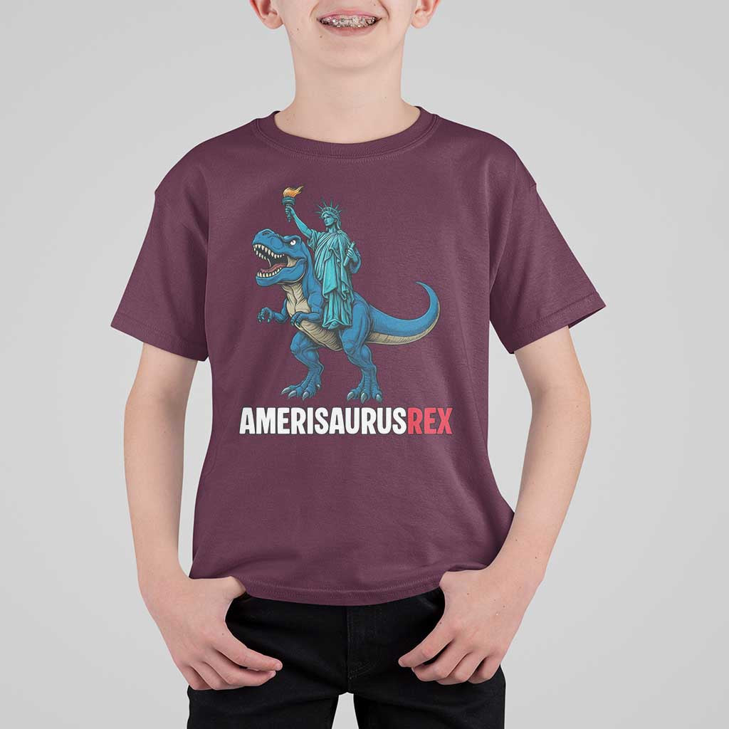 Patriotic Dinosaur T Shirt For Kid Funny Amerisaurus Rex Statue Of Liberty Dino - Wonder Print Shop