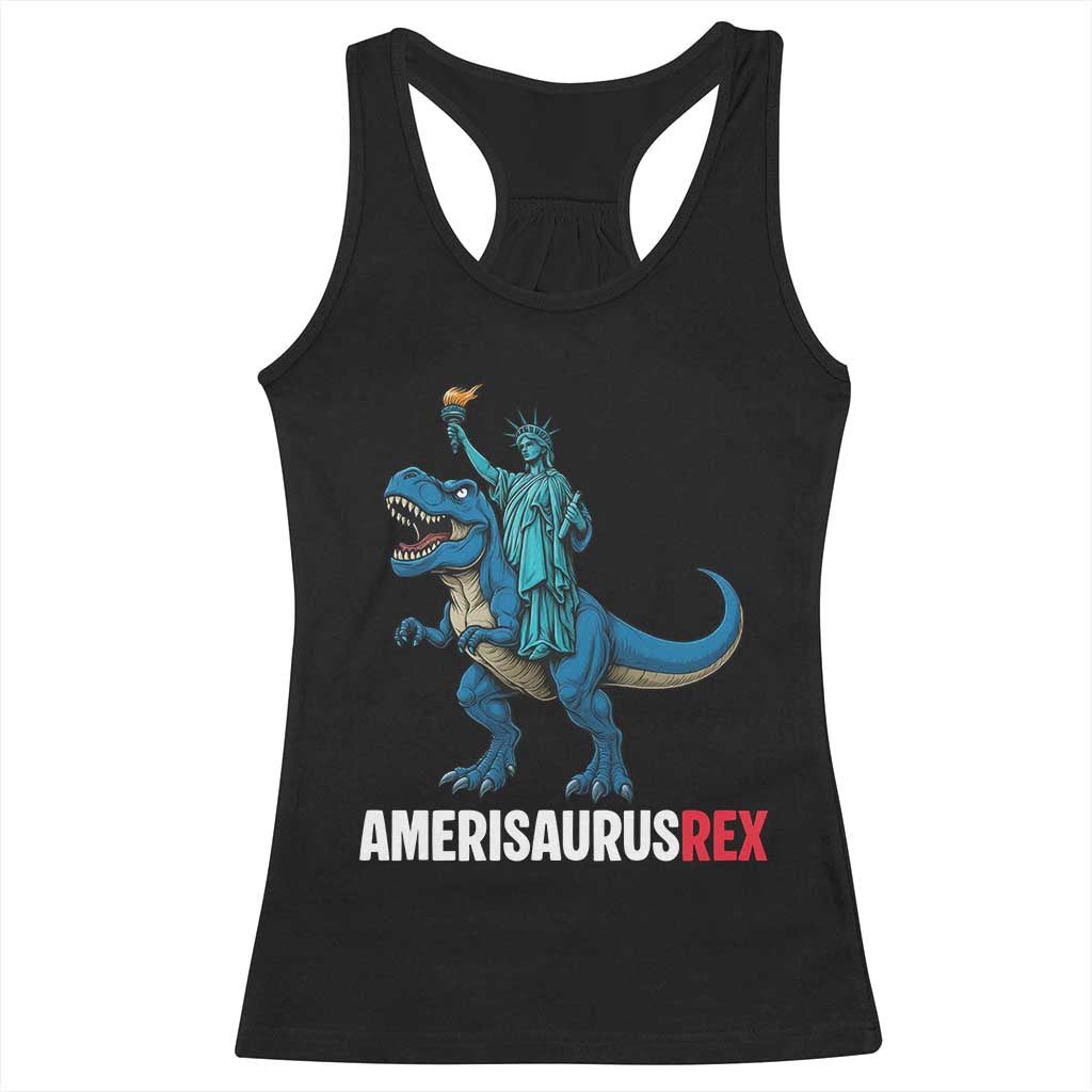 Patriotic Dinosaur Racerback Tank Top Funny Amerisaurus Rex Statue Of Liberty Dino - Wonder Print Shop