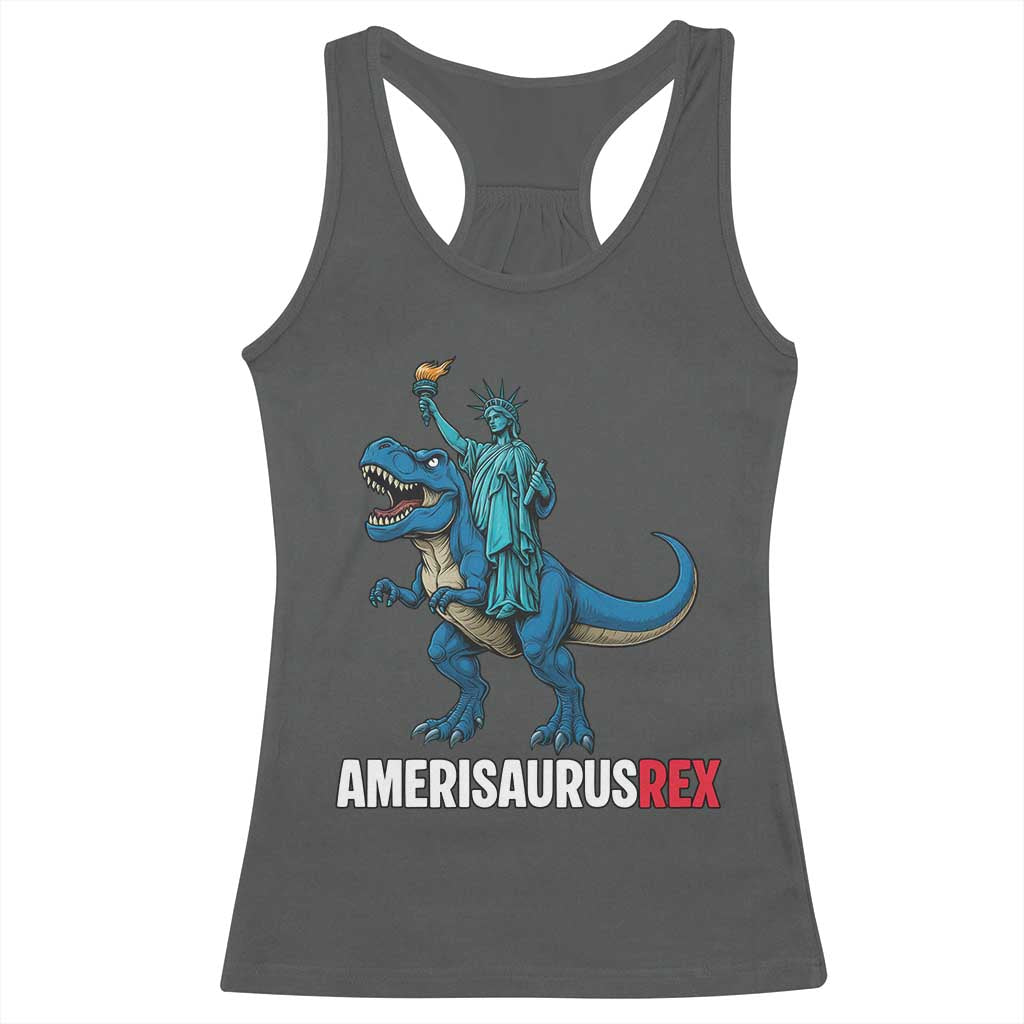 Patriotic Dinosaur Racerback Tank Top Funny Amerisaurus Rex Statue Of Liberty Dino - Wonder Print Shop