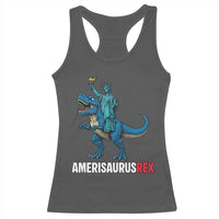 Patriotic Dinosaur Racerback Tank Top Funny Amerisaurus Rex Statue Of Liberty Dino - Wonder Print Shop
