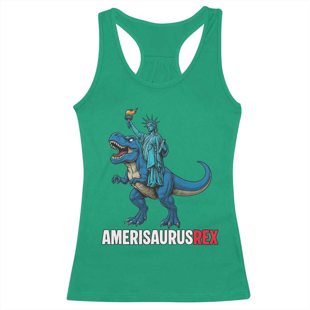 Patriotic Dinosaur Racerback Tank Top Funny Amerisaurus Rex Statue Of Liberty Dino - Wonder Print Shop
