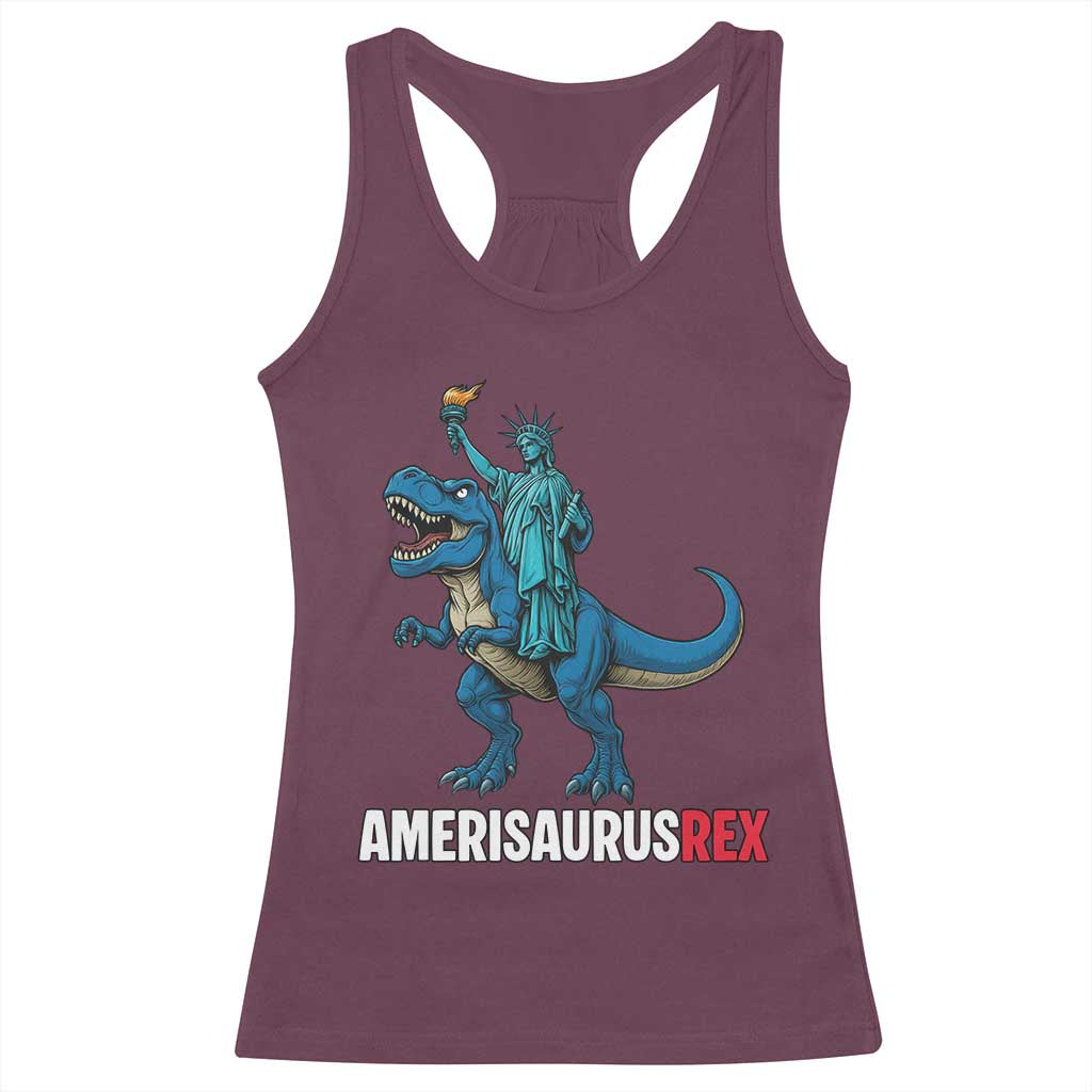 Patriotic Dinosaur Racerback Tank Top Funny Amerisaurus Rex Statue Of Liberty Dino - Wonder Print Shop