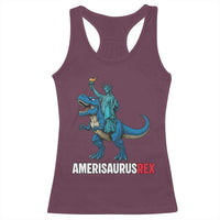 Patriotic Dinosaur Racerback Tank Top Funny Amerisaurus Rex Statue Of Liberty Dino - Wonder Print Shop