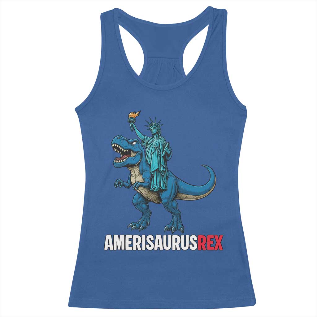 Patriotic Dinosaur Racerback Tank Top Funny Amerisaurus Rex Statue Of Liberty Dino - Wonder Print Shop