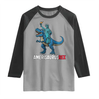 Patriotic Dinosaur Raglan Shirt Funny Amerisaurus Rex Statue Of Liberty Dino - Wonder Print Shop