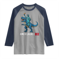 Patriotic Dinosaur Raglan Shirt Funny Amerisaurus Rex Statue Of Liberty Dino - Wonder Print Shop