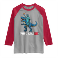 Patriotic Dinosaur Raglan Shirt Funny Amerisaurus Rex Statue Of Liberty Dino - Wonder Print Shop