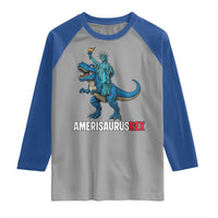 Patriotic Dinosaur Raglan Shirt Funny Amerisaurus Rex Statue Of Liberty Dino - Wonder Print Shop