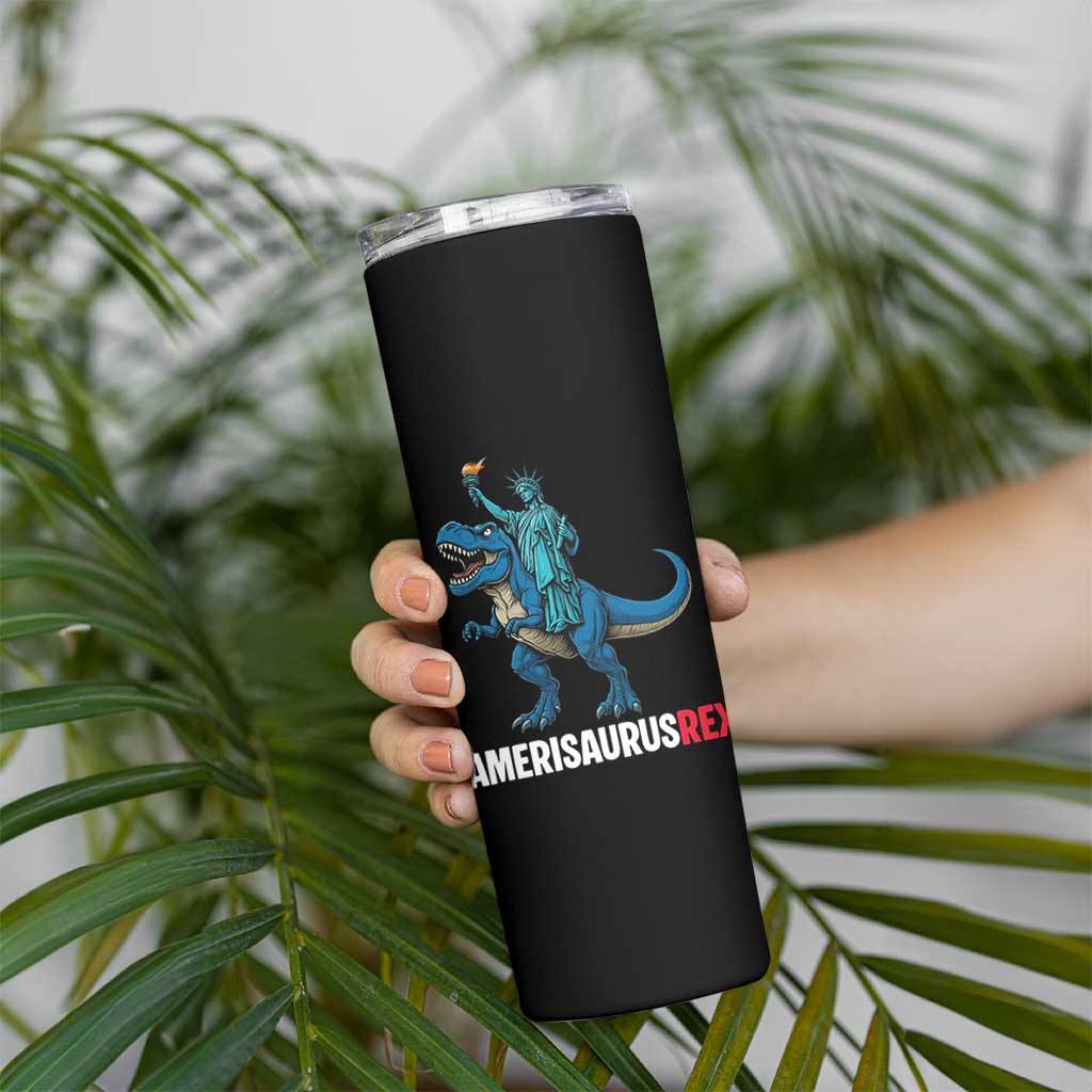 Patriotic Dinosaur Skinny Tumbler Funny Amerisaurus Rex Statue Of Liberty Dino