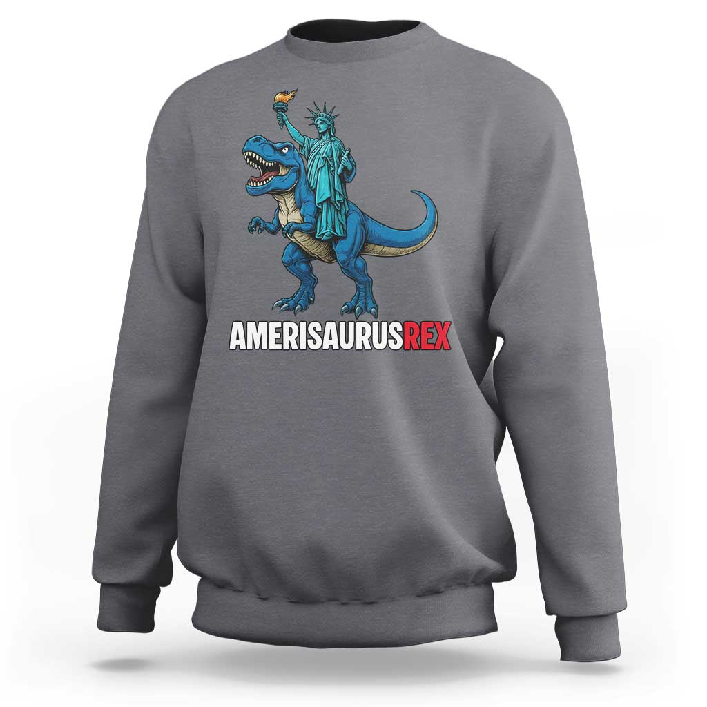 Patriotic Dinosaur Sweatshirt Funny Amerisaurus Rex Statue Of Liberty Dino - Wonder Print Shop