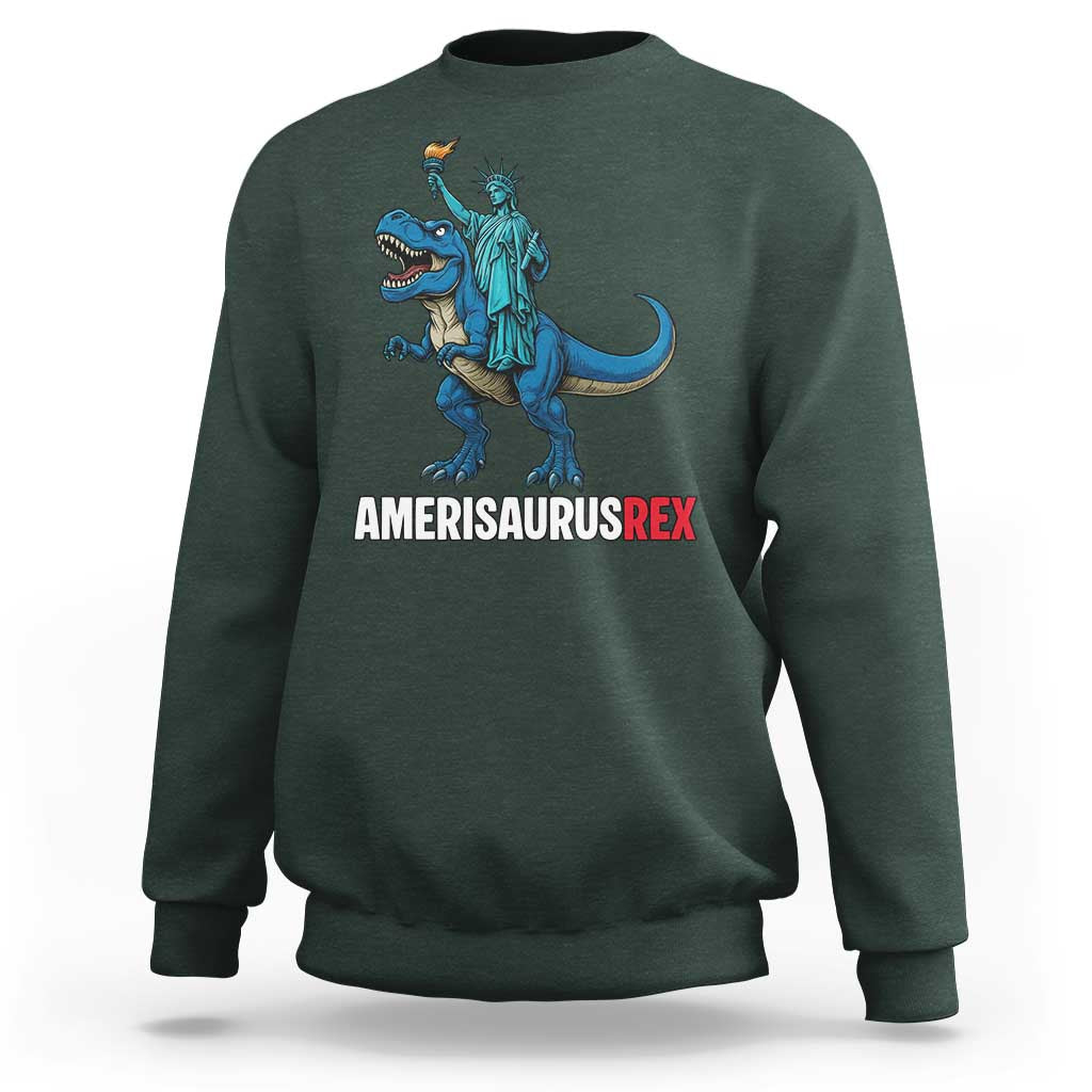 Patriotic Dinosaur Sweatshirt Funny Amerisaurus Rex Statue Of Liberty Dino - Wonder Print Shop