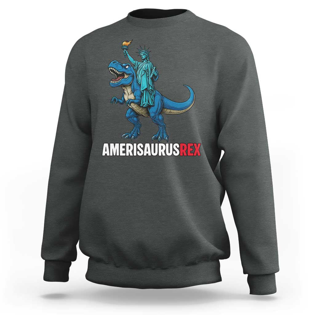 Patriotic Dinosaur Sweatshirt Funny Amerisaurus Rex Statue Of Liberty Dino - Wonder Print Shop