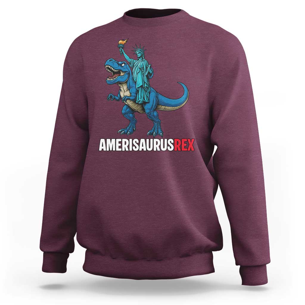 Patriotic Dinosaur Sweatshirt Funny Amerisaurus Rex Statue Of Liberty Dino - Wonder Print Shop