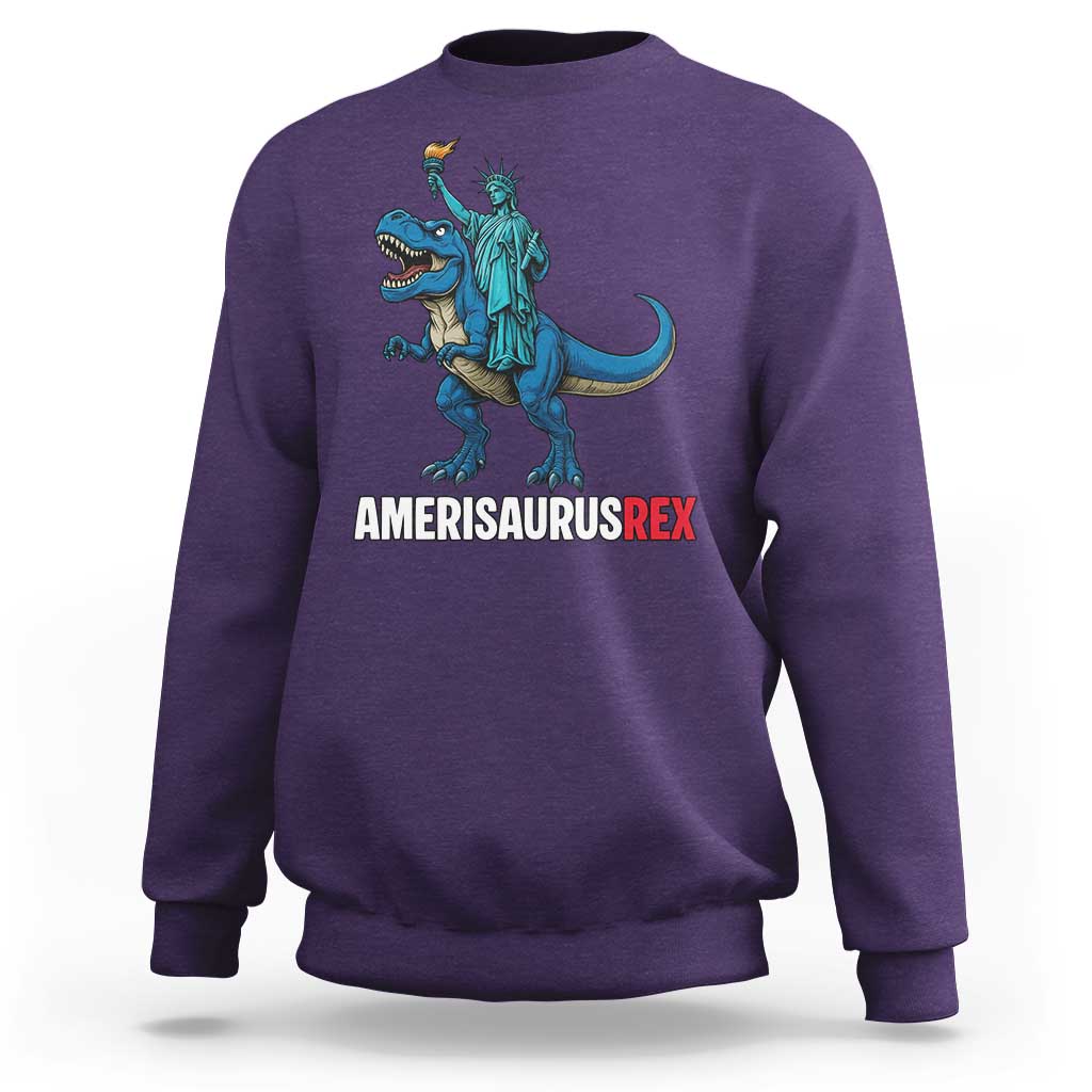 Patriotic Dinosaur Sweatshirt Funny Amerisaurus Rex Statue Of Liberty Dino - Wonder Print Shop