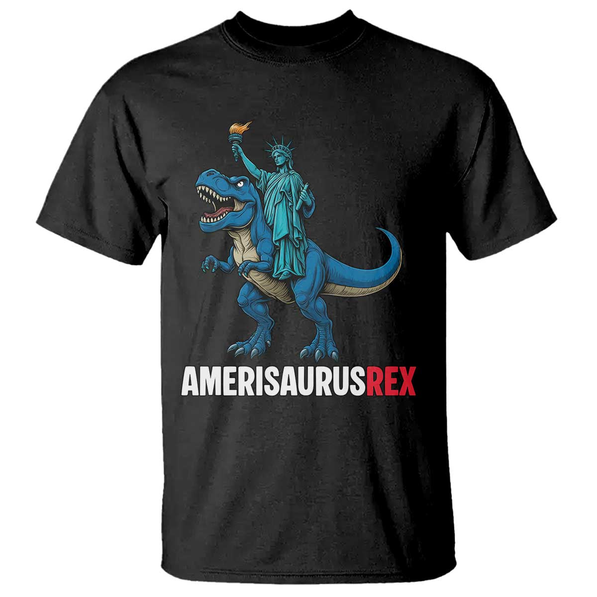 Patriotic Dinosaur T Shirt Funny Amerisaurus Rex Statue Of Liberty Dino - Wonder Print Shop