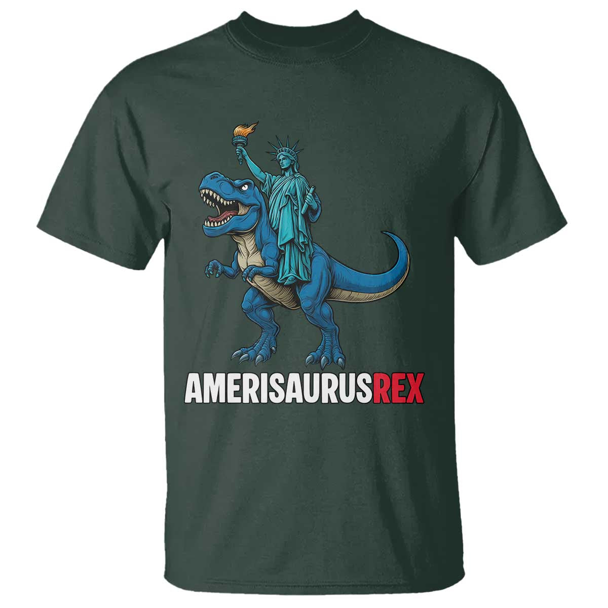 Patriotic Dinosaur T Shirt Funny Amerisaurus Rex Statue Of Liberty Dino - Wonder Print Shop