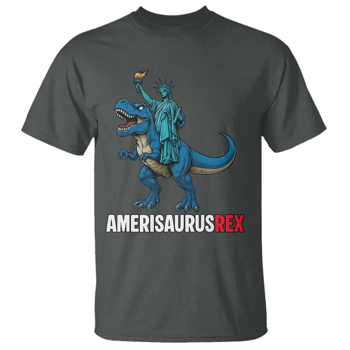 Patriotic Dinosaur T Shirt Funny Amerisaurus Rex Statue Of Liberty Dino - Wonder Print Shop