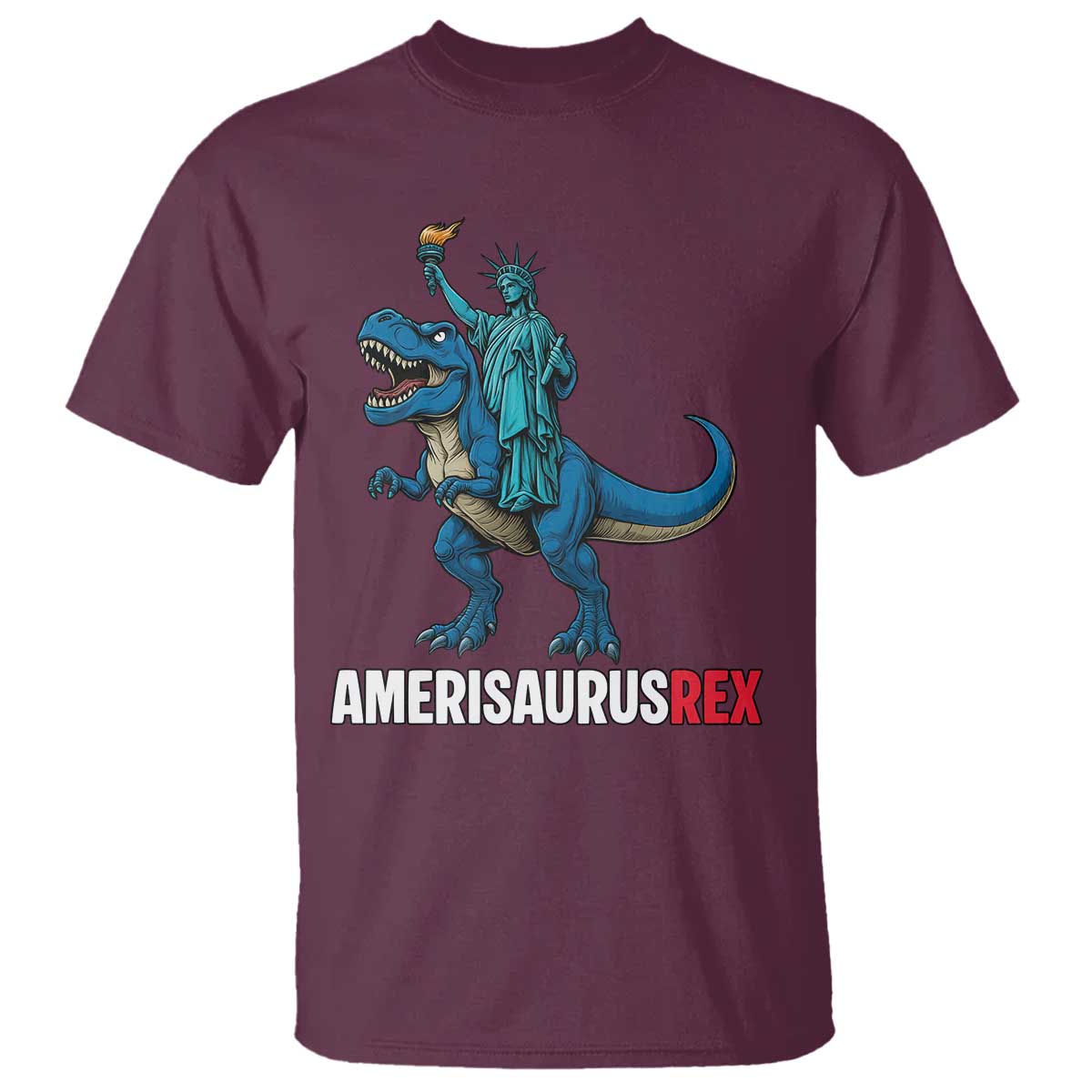 Patriotic Dinosaur T Shirt Funny Amerisaurus Rex Statue Of Liberty Dino - Wonder Print Shop