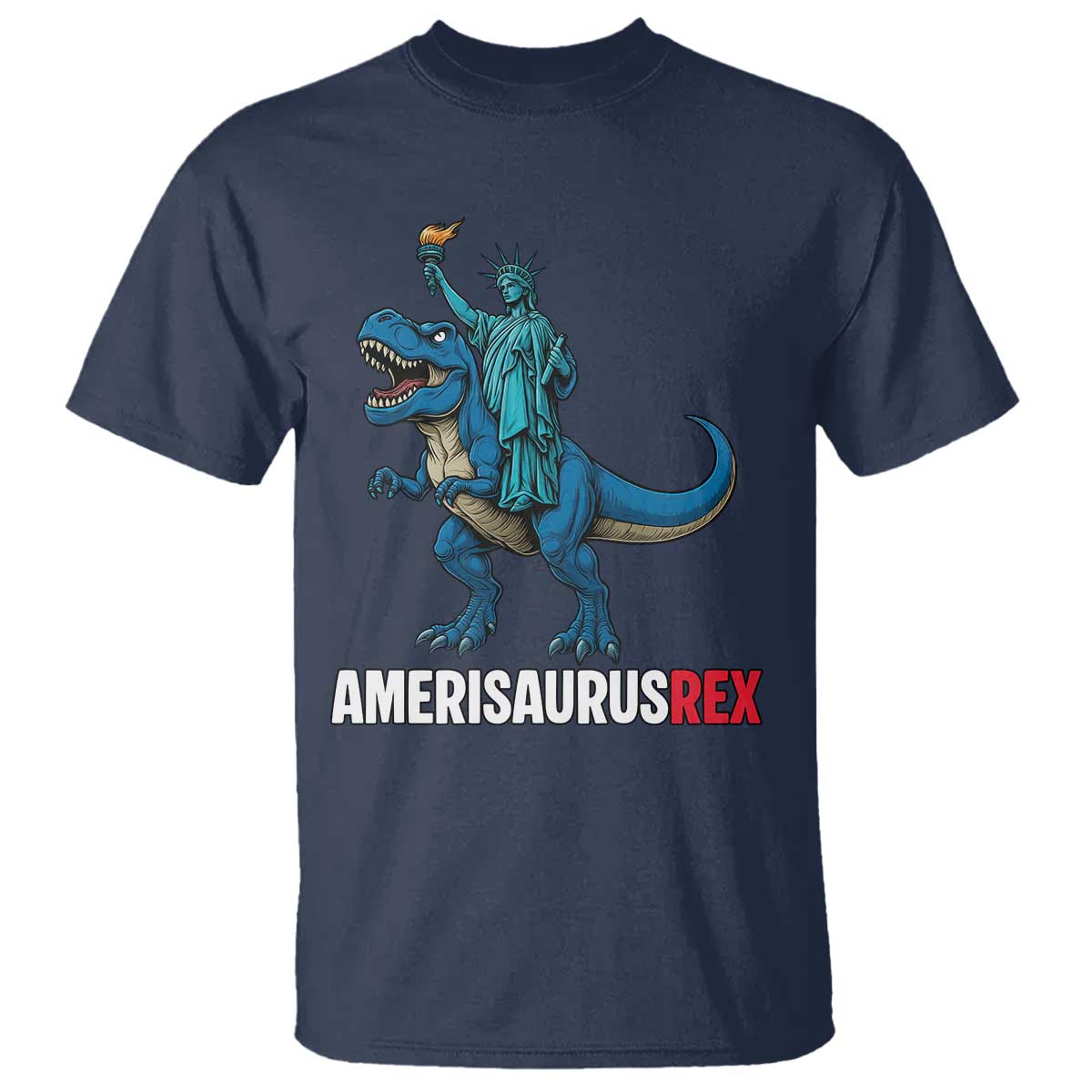 Patriotic Dinosaur T Shirt Funny Amerisaurus Rex Statue Of Liberty Dino - Wonder Print Shop